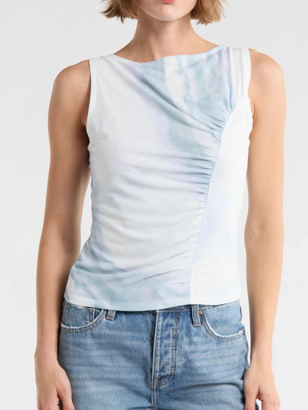 Rag & bone Sleeveless Ruched Blue-White Tank Top